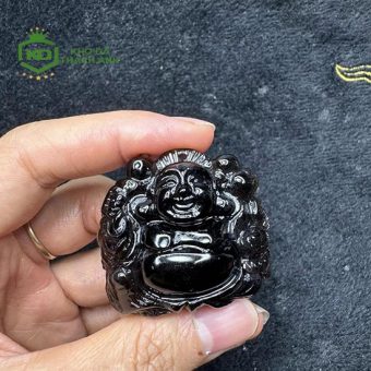 Mặt Đá Di Lặc Gánh Đào Thạch Anh Đen